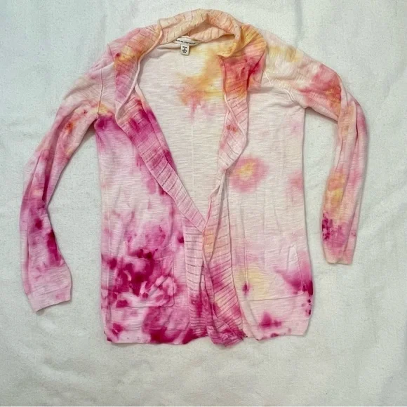 Upcycled Ice Dyed Banana Republic long sleeve open front cardigan pockets medium - Picture 2 of 6